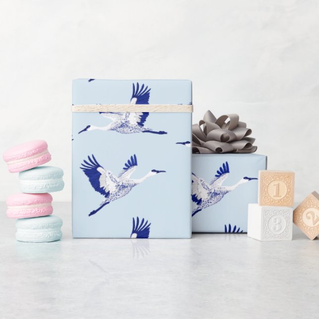 Papier Cadeau Grues bleues et blanches (Baby Shower)
