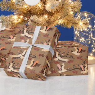Papier Cadeau Grues de la colline de sable Arbres Motif Marron C