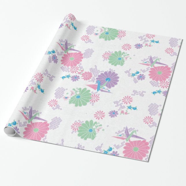 Papier Cadeau Grues et fleurs en papier d'origine (Déroulé)