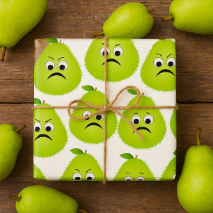 Papier Cadeau Grumpy Fuzzy Pear Visage Fruit drôle Caractère
