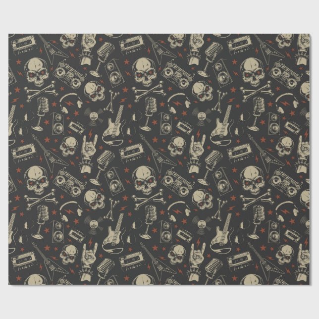 Papier Cadeau Grunge musique crâne croisé motif (Plat)