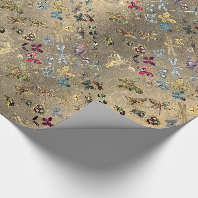 Papier Cadeau Grungy Gold Meadow Butterfly Insectes Gems Diamond (Coin)