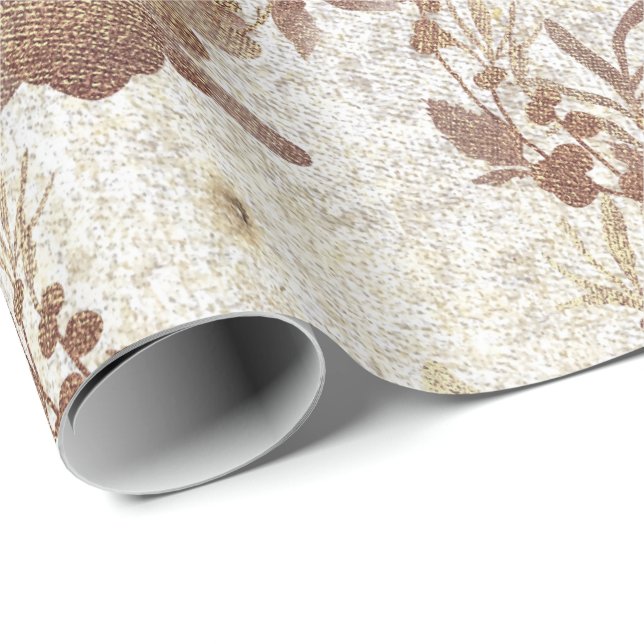 Papier Cadeau Grungy Ivory Old Pearly Gold Wreath Blush Royal (Coin rond)