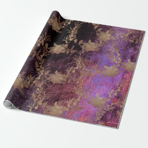 Papier Cadeau Grungy Purple Vieux Maroon Gold Wreath Blush Royal