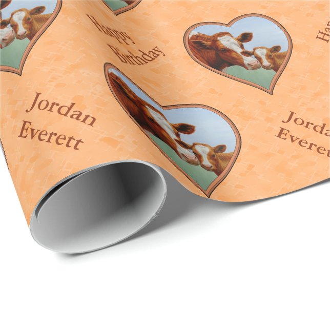 Papier Cadeau Guernsey Calf et Mère Cow Peach (Coin rond)