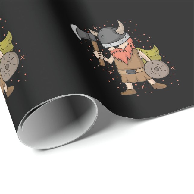 Papier Cadeau Guerrier viking à barbe et armure (Coin rond)