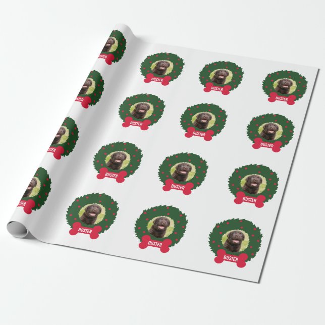 Papier Cadeau Guirlande de chien de Noël avec la coutume de nom (Déroulé)