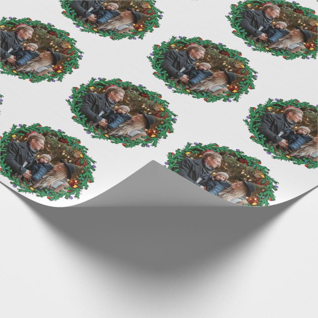 Papier Cadeau Guirlande de Noël avec la photo personnalisée (Coin)