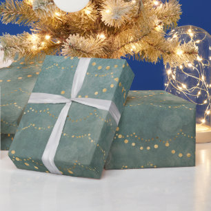 Papier Cadeau Guirlande de Noël élégante dorée et sarcelle