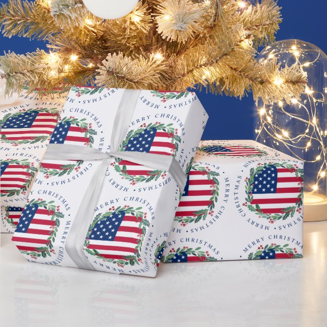 Papier Cadeau Guirlande de Noël patriotique du drapeau américain (Vacances)