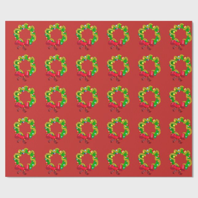 Papier Cadeau Guirlande de style bohème de Noël - texte de (Plat)