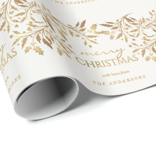Papier Cadeau Guirlande métallique de houx de Faux d'or de