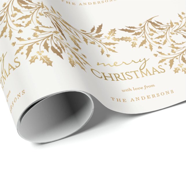 Papier Cadeau Guirlande métallique de houx de Faux d'or de (Coin rond)