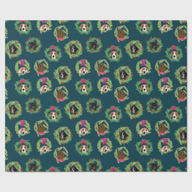 Papier Cadeau Guirlandes de Coonhound sur la marine (Couture)