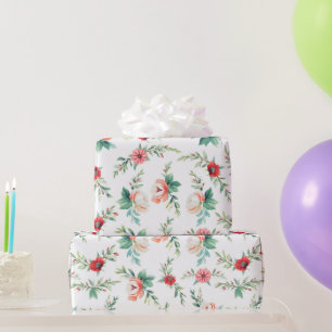 Papier Cadeau Guirlandes Rouge Brique et Rose Pâle