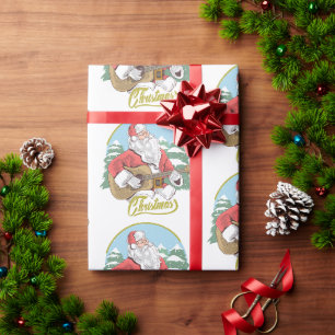 Papier Cadeau Guitare Jouant au Père Noël   Noël
