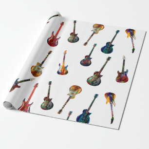 Papier Cadeau Guitares colorées