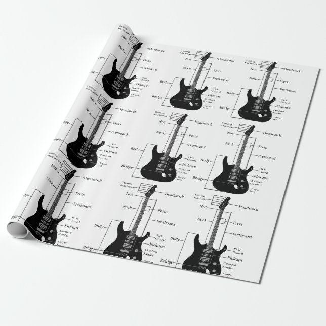 Papier Cadeau Guitares électriques et acoustiques Musique Note N (Déroulé)