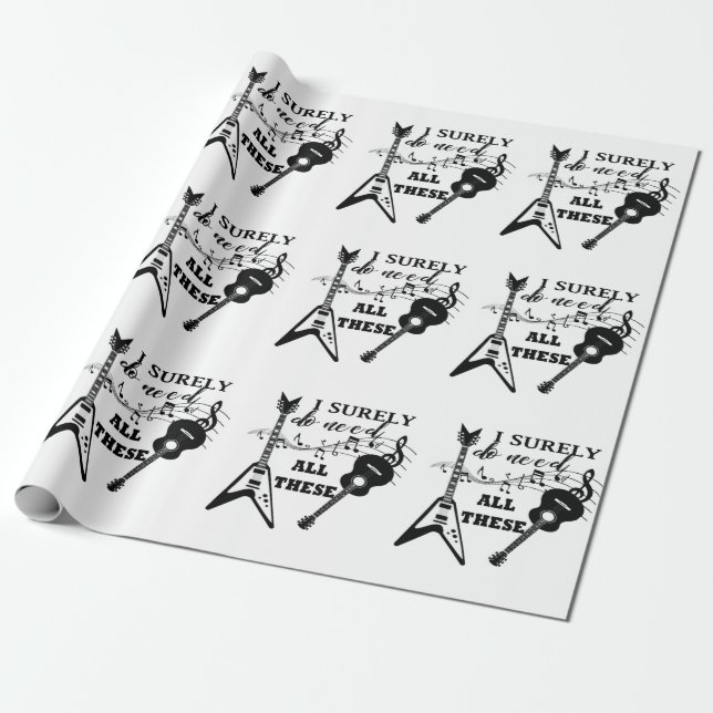 Papier Cadeau Guitares électriques et acoustiques Note de musiqu (Déroulé)