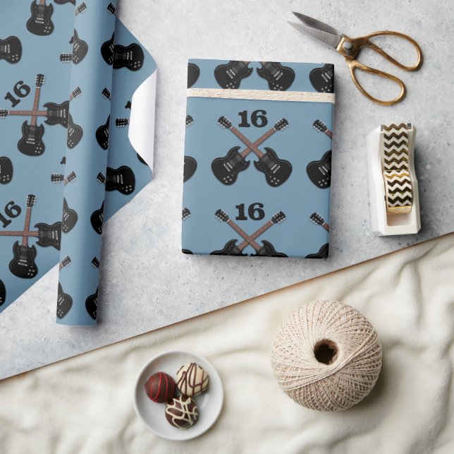 Papier Cadeau Guitares noires Jeune garçon Anniversaire (Artisanat)