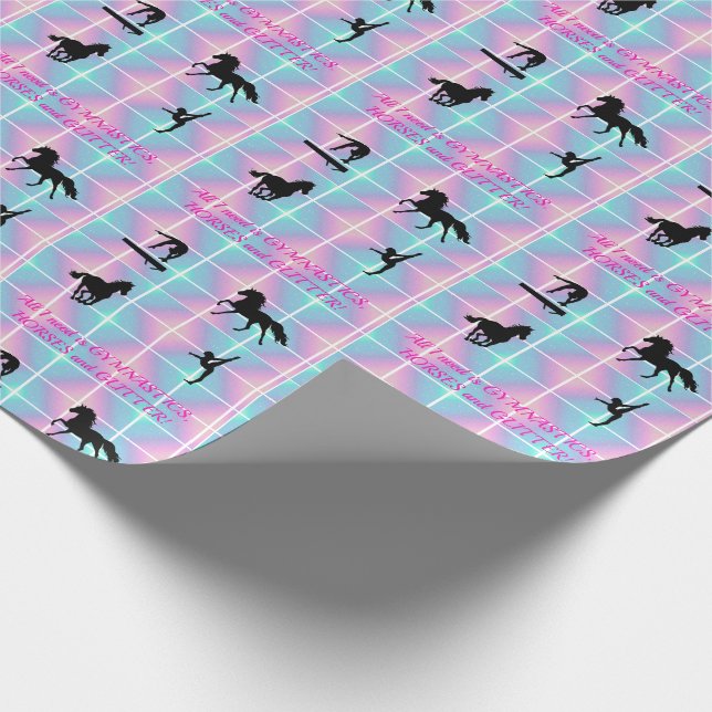 Papier Cadeau Gymnastique, Chevaux & Parties scintillant Vacance (Coin)