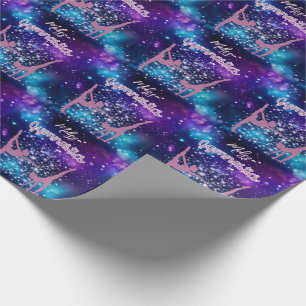 Papier Cadeau Gymnastique Galaxie Purple Turquoise Personnalisé