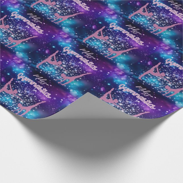 Papier Cadeau Gymnastique Galaxie Purple Turquoise Personnalisé (Coin)