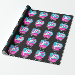 Papier Cadeau Gymnastique Leap rose Bombe couleur bleu avec nom