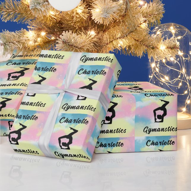 Papier Cadeau Gymnastique Pastel Rose Bleu Jaune Personnalisé (Vacances)