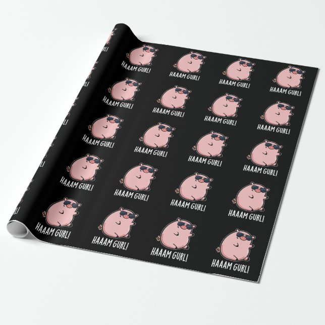 Papier Cadeau Haaam Gurl Funny Pig Pun Dark BG (Déroulé)
