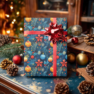 Papier Cadeau Habillage de Noël personnalisé rouge et or