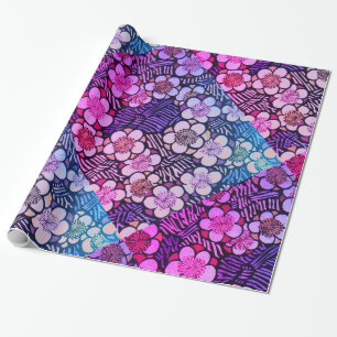 Papier Cadeau HAIKU/ PURPLE PURPLE BLEU FLEURS PRINTEMPS Floral