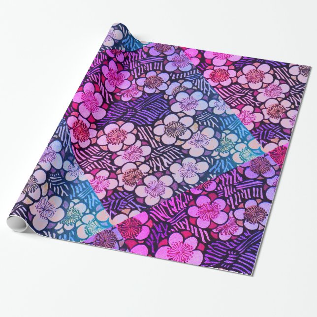 Papier Cadeau HAIKU/ PURPLE PURPLE BLEU FLEURS PRINTEMPS Floral (Déroulé)