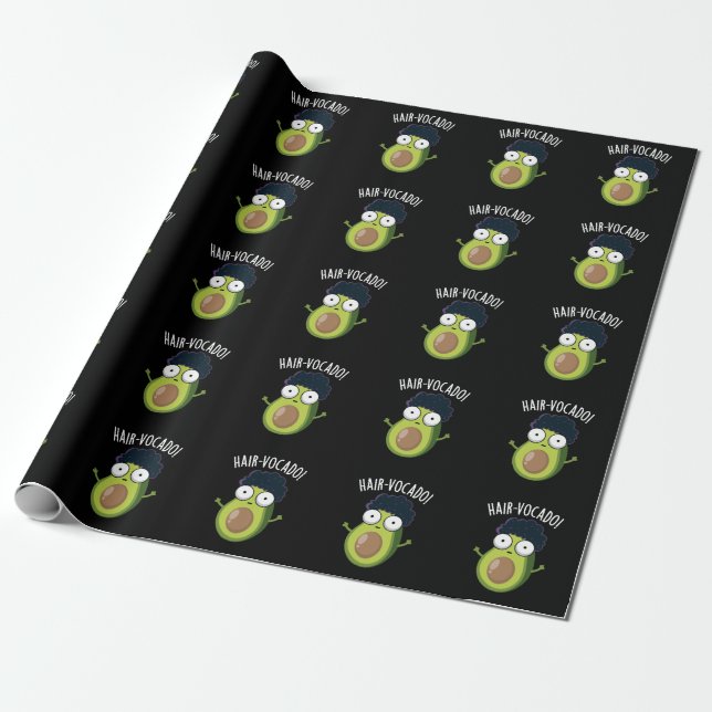 Papier Cadeau Hair-vocado Drôle Avocado Puns Dark BG (Déroulé)