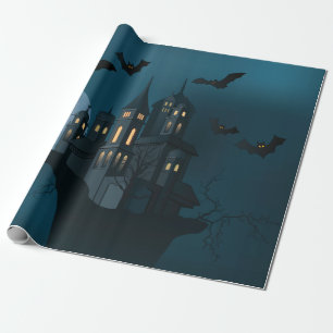 Papier Cadeau Halloween a hanté la maison, l'arbre mort, la lun