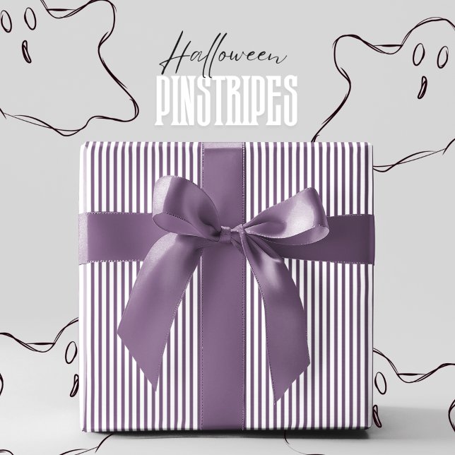 Papier Cadeau Halloween à la brosse de sorcière violet et blanc (Purple and White Pinstripe Pattern. Halloween Wrapping Paper with Witch Brew Purple & White Lines.)