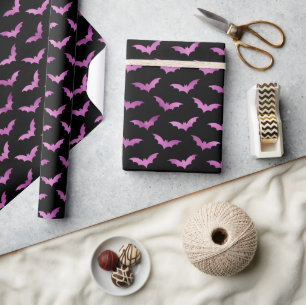 Papier Cadeau Halloween à l'huile violette et aux chauves-souris