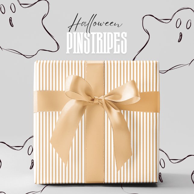 Papier Cadeau Halloween à rayures jaunes et blanches (Elegant Halloween Yellow and White Pinstripe Pattern. Ghost Ale Yellow & White Thin Lines for Autumn)