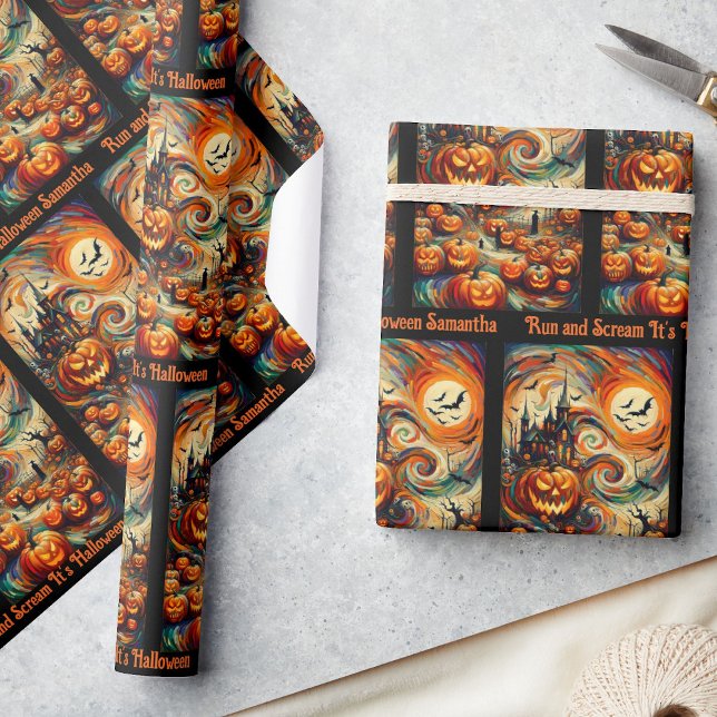 Papier Cadeau Halloween Anniversaire Félicitations Texte personn (Créateur téléchargé)