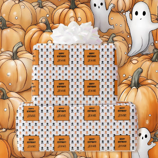 Papier Cadeau Halloween Anniversaire Fête Ajouter un nom Enfants