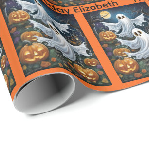 Papier Cadeau Halloween Anniversaire Personnaliser Nom Éffrayant
