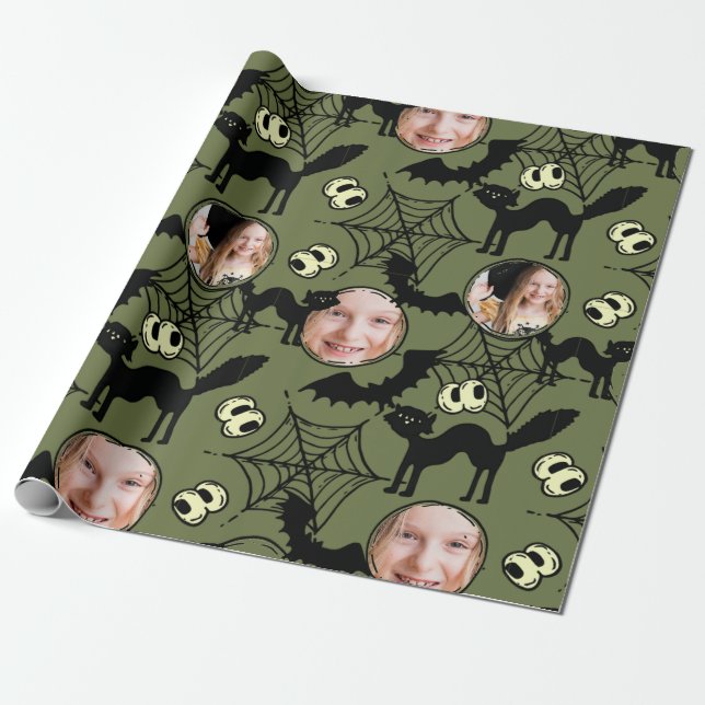 Papier Cadeau Halloween Art motif noir Chat photo Éffrayant (Déroulé)