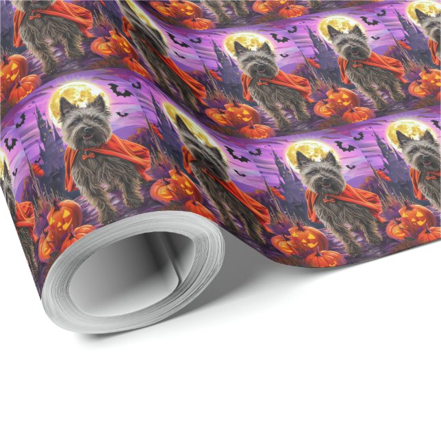 Papier Cadeau Halloween Cane Corso Vampire Citrouilles effroi (Coin rond)