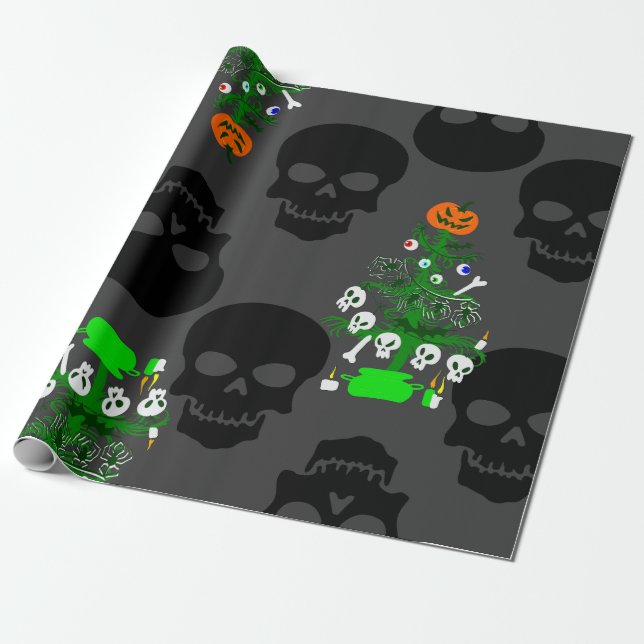 Papier Cadeau halloween cauchemar crâne de Noël (Déroulé)