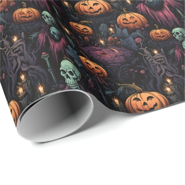 Papier Cadeau Halloween Citrouille  Goth éffrayant (Coin rond)