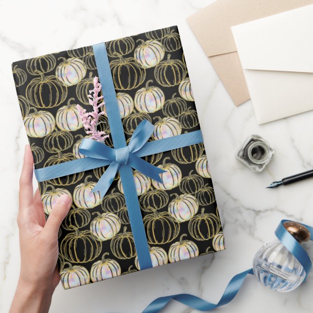 Papier Cadeau Halloween Citrouille Noir Avec parties scintillant (Cadeaux)