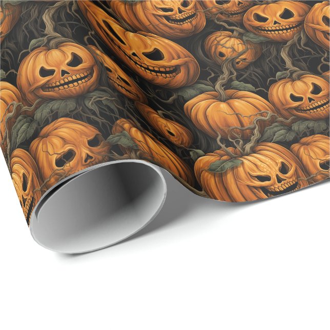 Papier Cadeau 🎃 Halloween - citrouilles effrayants (Coin rond)