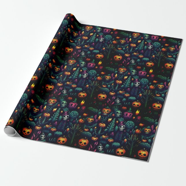 Papier Cadeau Halloween crâne et jardin répéter Motif sans coutu (Déroulé)