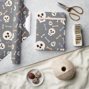 Papier Cadeau Halloween Crânes et os papier enveloppant sans sou