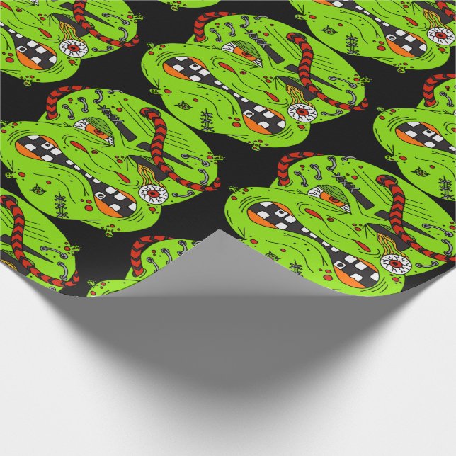 Papier Cadeau Halloween Déplaisant Gruesome Monstre Vert caractè (Coin)